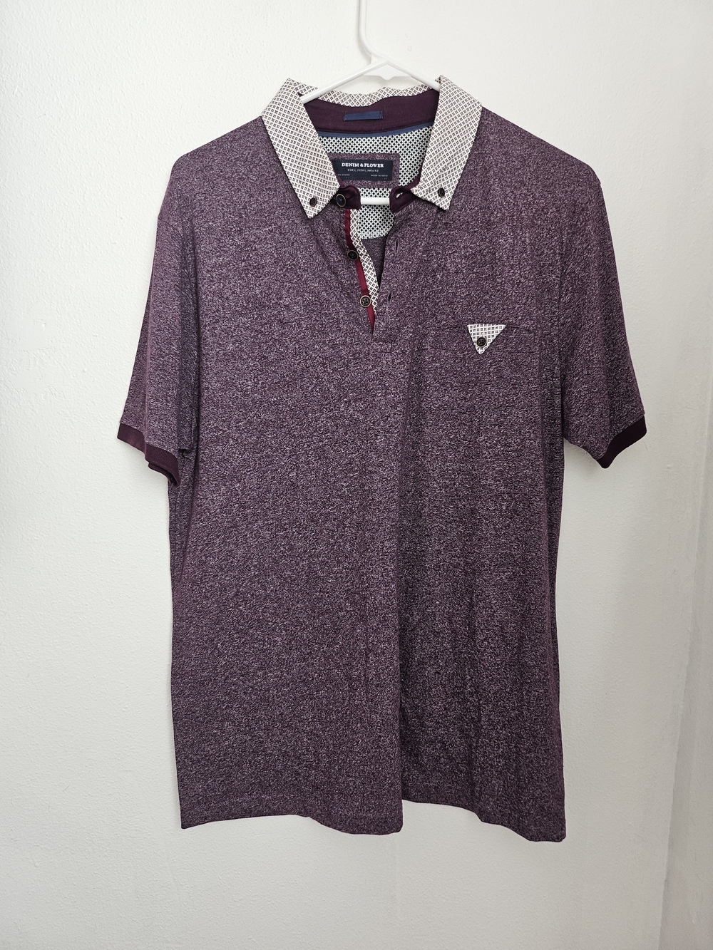 Denim & Flower Men's Heather Plum Polo with Contrast Collar